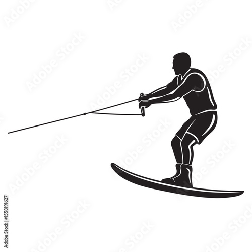 Silhouette of a water skier gliding on water depicting summer recreation and sport
