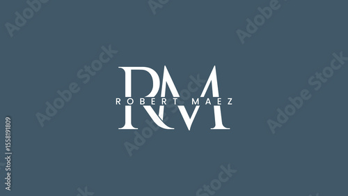 Elegant RM monogram logo with serif lettering and balanced symmetry, ideal for personal branding, fashion designers, or high-end business identity