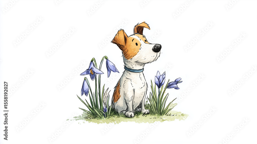 Naklejka premium Cute Dog and Spring Illustration Background Wallpaper