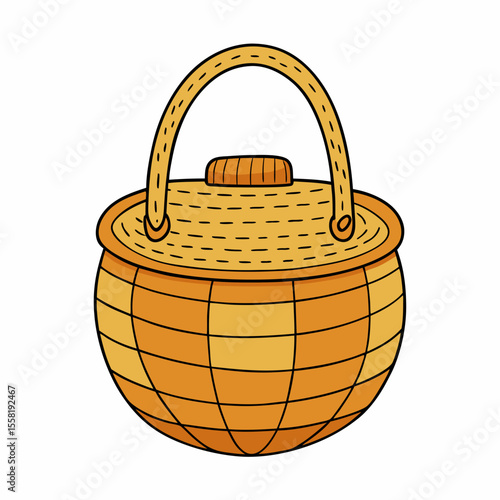 Straw Bag Sketch Vector – Generative AI and Linocut Silhouette Design