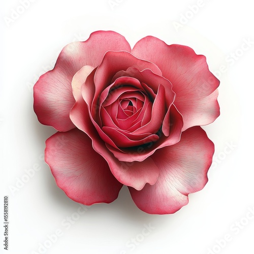 Pink rose blooming isolated white background