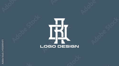 Elegant QR monogram logo in classic style on blue-gray background, ideal for luxury branding, personal identity, or boutique business use