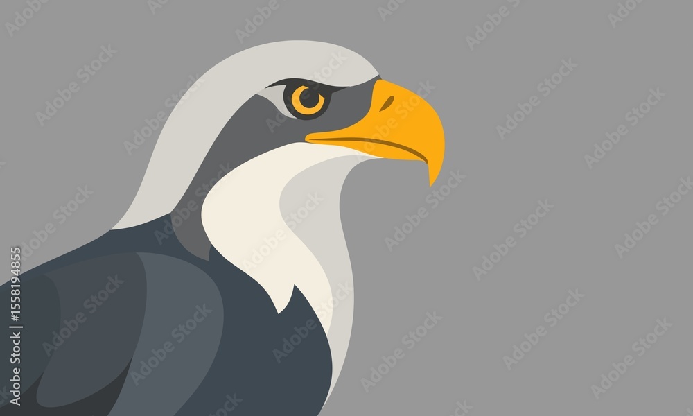 Fototapeta premium Minimalist illustration of an eagle in side view. Flat design with bold colors and clean lines, perfect for wildlife, patriotic, or nature-themed graphic projects.