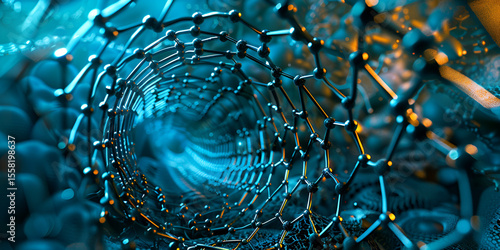 3D Rendered Molecular Structure, Close-Up View of Molecule Chain, Abstract Scientific Molecular Network

