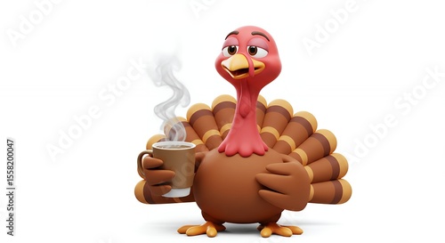 Cartoon turkey with coffee cup