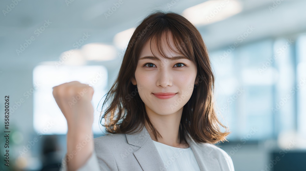 Fototapeta premium オフィスでやる気を見せる若い女性会社員