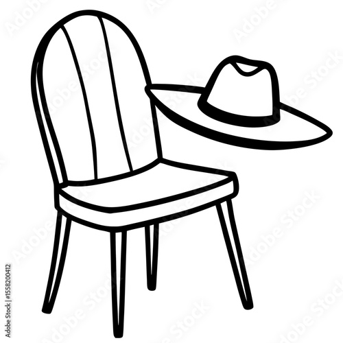Sunhat on Chair Vector – Generative AI & Linocut Silhouette Illustration for Summer Design