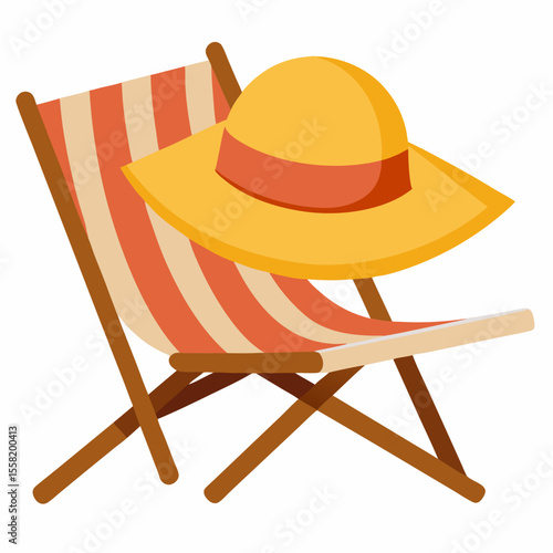 Sunhat on Chair Vector – Generative AI & Linocut Silhouette Illustration for Summer Design
