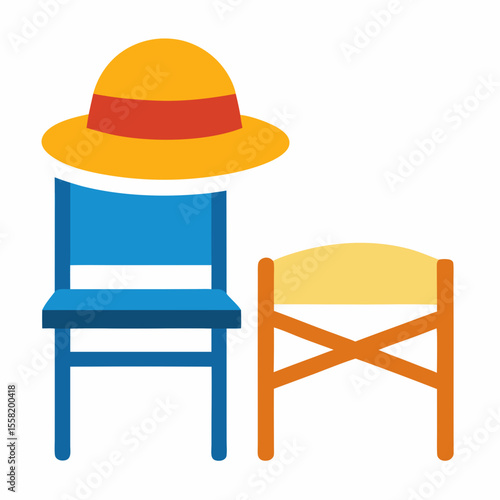 Sunhat on Chair Vector – Generative AI & Linocut Silhouette Illustration for Summer Design