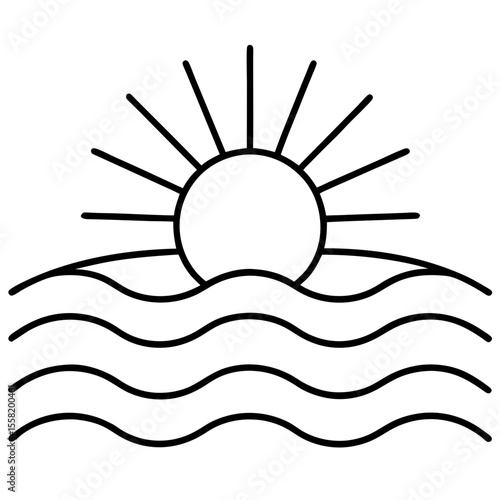 Sun Over Sea Vector | Generative AI & Linocut Silhouette Design