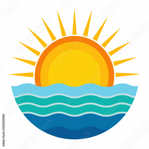 Sun Over Sea Vector | Generative AI & Linocut Silhouette Design