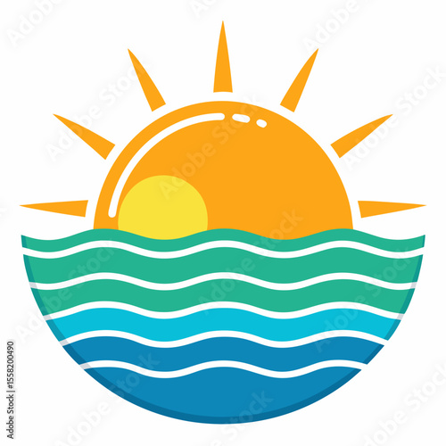 Sun Over Sea Vector | Generative AI & Linocut Silhouette Design