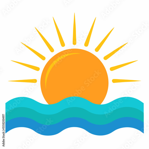 Sun Over Sea Vector | Generative AI & Linocut Silhouette Design