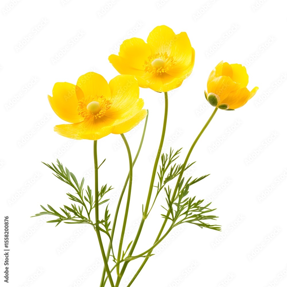 Obraz premium Natural yellow buttercup flower isolated on a white background 