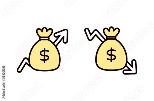 お金袋と矢印のアイコンイラストセット