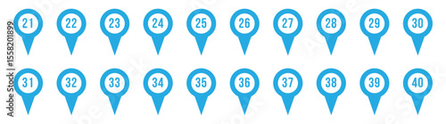 Location pin with numbers icon set. Red map markers with numbers in eps 10.