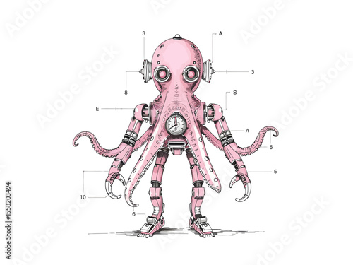 Fun, colorful vector cartoon illustration of an alien robot cyborg dancing at a party