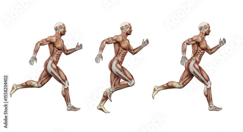 Anatomical Illustration of a Human Figure Running in Motion Sequence
