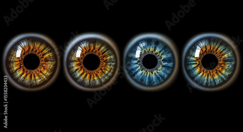 Close-Up of Human Eyes Displaying Various Colorful Irises in a Horizontal Row