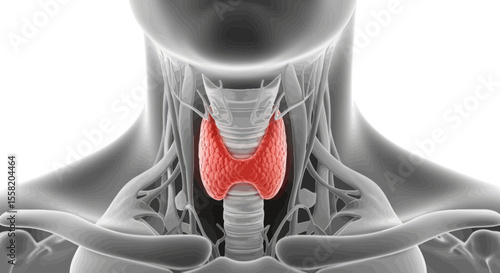 Detailed Anatomical Illustration of Thyroid Gland and Surrounding Structures