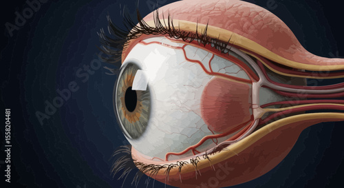 Detailed Anatomical Structure of a Human Eye with Focus on the Iris and Veins
