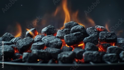 Burning charcoal briquettes in a grill