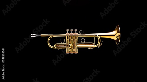 Shiny Gold Trumpet on Black Background Showcasing Musical Instrument Beauty and Craftsmanship