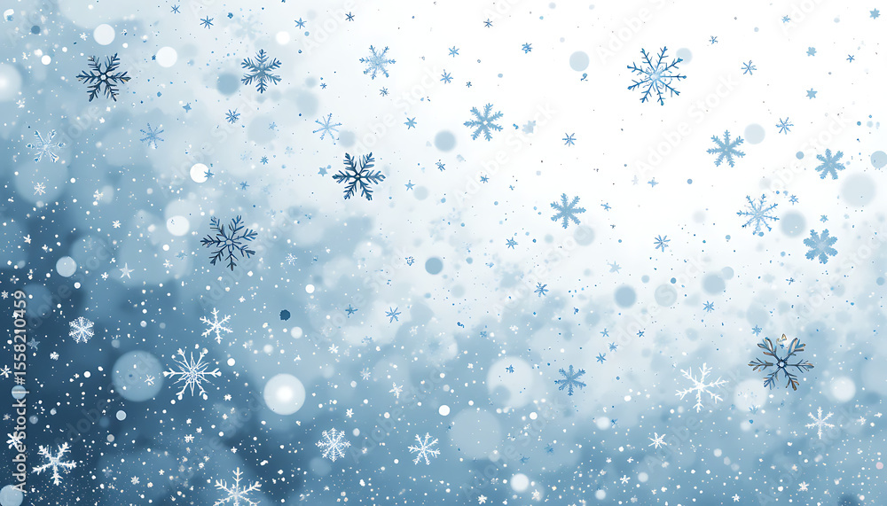 Obraz premium A serene winter scene with falling snowflakes and bokeh lights creating a magical atmosphere effect