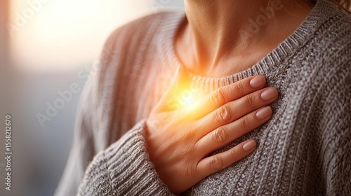 Emotional healing with inner peace and wellness journey concept. A warm, glowing light emanates from a person's chest in comfort.
