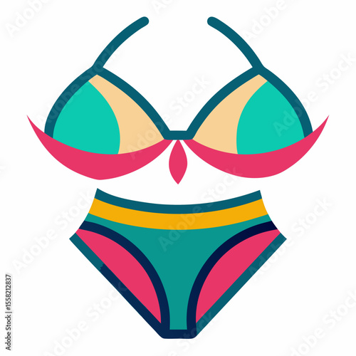 Beach Bikini Icon Vector | Generative AI & Linocut Silhouette Design