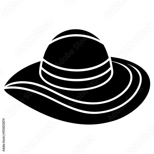 Beach Hat Icon Vector | Generative AI & Linocut Silhouette Design