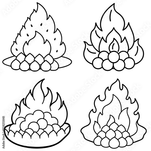 Cartoon Hot Coals Coloring Book Page – Hand-Drawn Doodle Fire Illustration