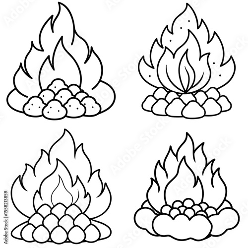 Cartoon Hot Coals Coloring Book Page – Hand-Drawn Doodle Fire Illustration