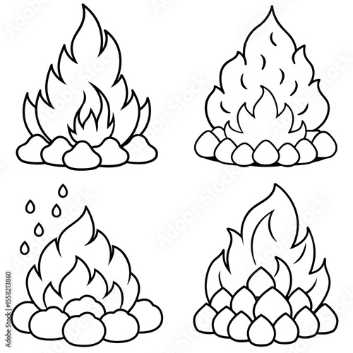 Cartoon Hot Coals Coloring Book Page – Hand-Drawn Doodle Fire Illustration