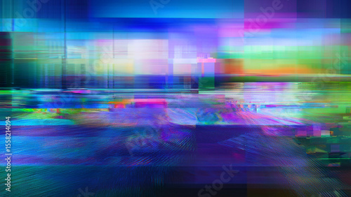 Glitch noise static television. Royalty high-quality free best stock of abstract digital motion glitch art distorted background, CRT tv screen no signal, error, noise and distortions effect, colorful