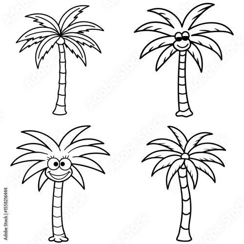 Sticker of a Quirky Hand-Drawn Cartoon Palm Tree – Fun Tropical Line Art Illustration