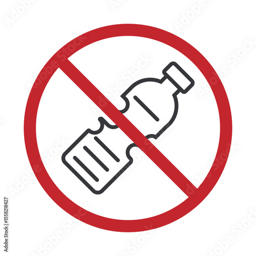 Isolated prohibition sign used plastic bottle with a cross out, indicating no plastic waste disposal allowed.