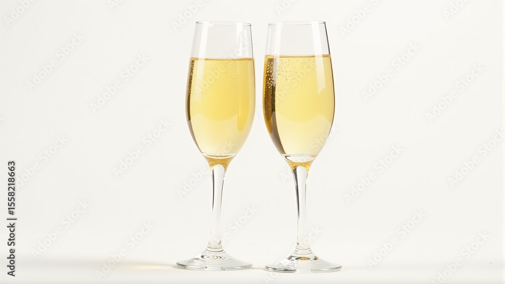 Two Champagne Flutes with Bubbles on White Two Champagne Flutes with Bubbles on White