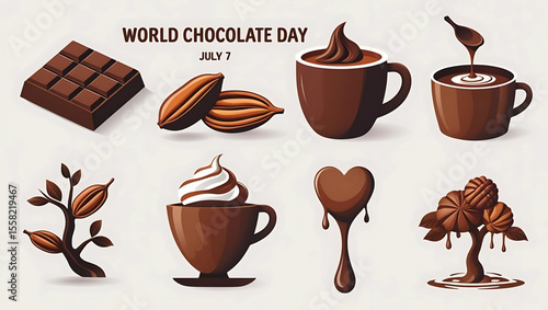 A themed flat vector icon pack designed for World Chocolate Day