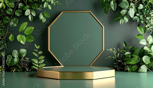 Minimalist of two gold hexagon stone trays for displaying products