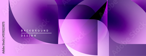 Abstract purple design features overlapping shapes. Gradient hues create modern visual effect. Minimalist composition, smooth transitions.
