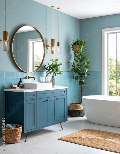 blue modern bathroom interior