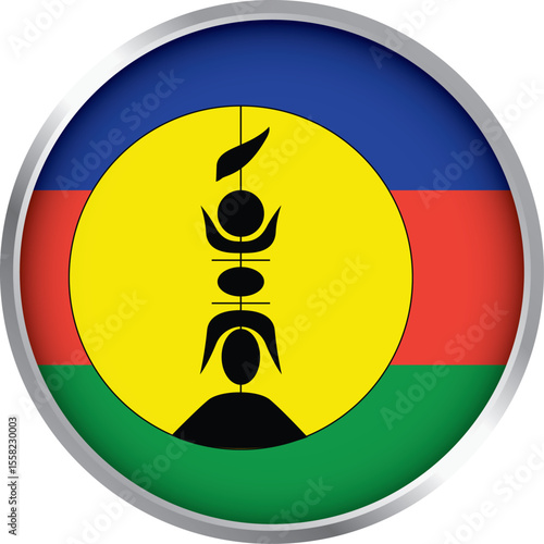 round icon of new caledonia national flag with red blue green stripes and yellow disc featuring flèche faîtière

