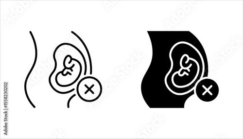 Abortion icon set. Pregnancy loss symbol. Pregnancy miscarriage, infant loss. Birth control, womb baby. vector illustration on white background