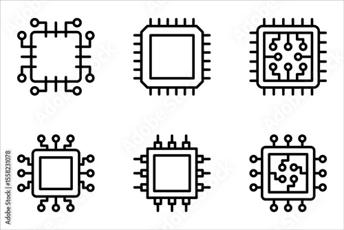 processor icon set, micro chip processor icon vector element design template web, vector illustration on white background