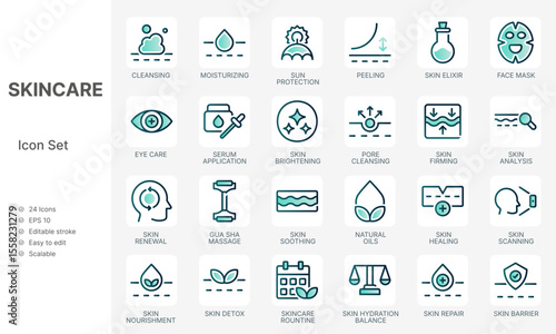 Skincare icon set with modern green concept