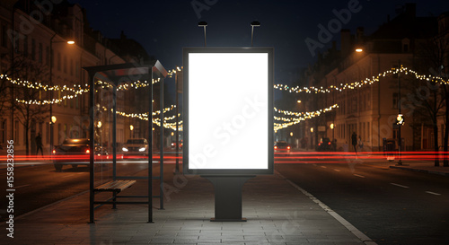 Blank billboard at night in a city street