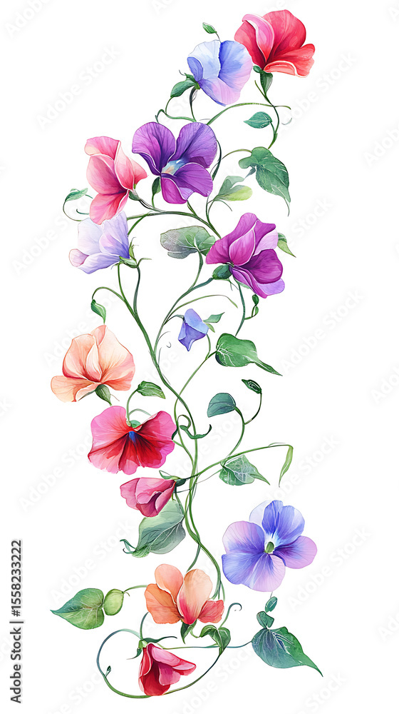 Fototapeta premium Vibrant floral arrangement botanical art illustration colorful background artistic viewpoint nature's beauty