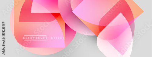 Abstract flowing shapes, pinks, reds, whites over gray backdrop. Modern design element, dynamic composition, soft gradients present.