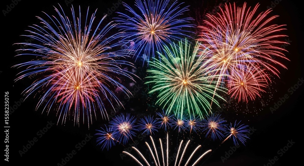 Fototapeta premium Colorful fireworks exploding against a dark night sky